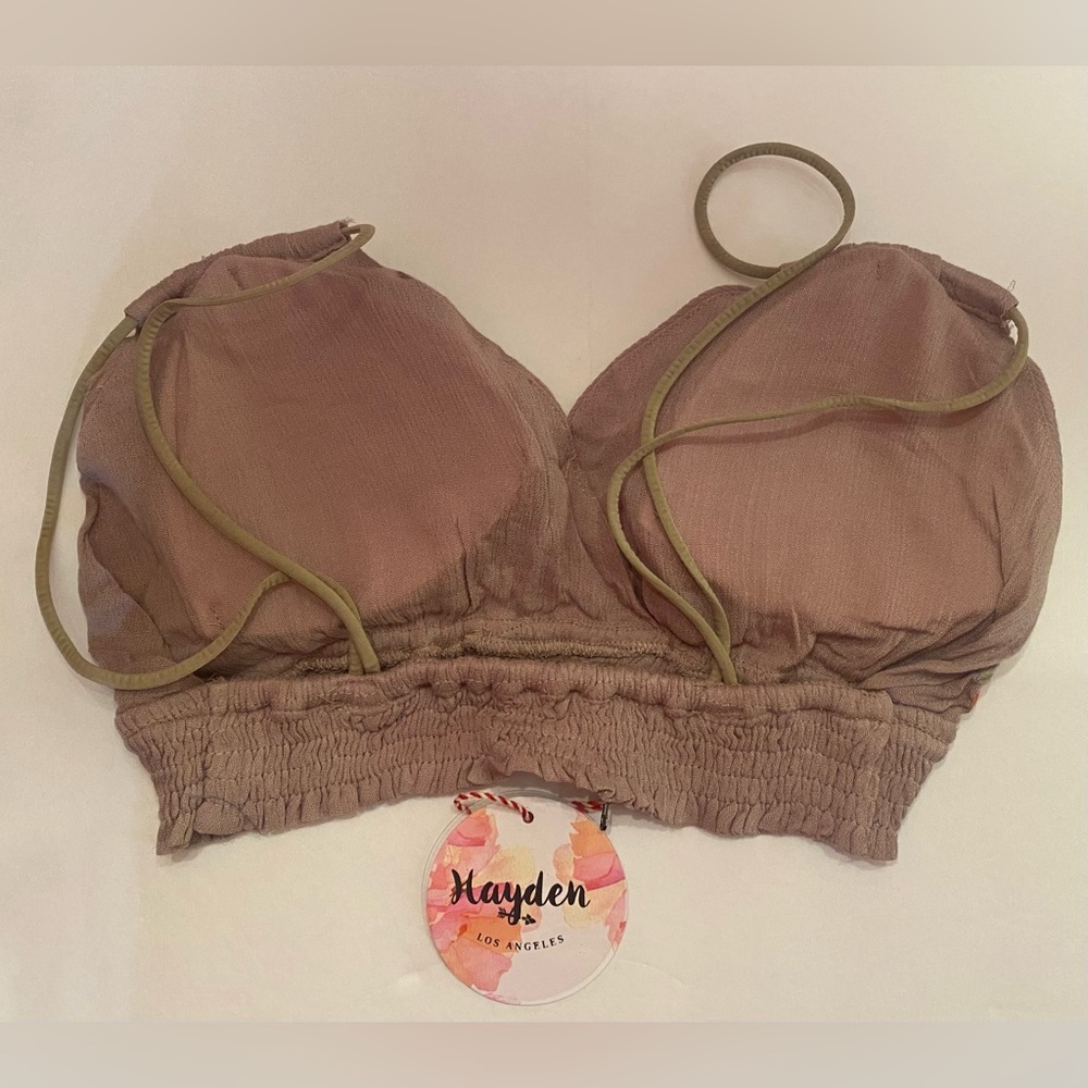 Hayden Los Angeles Floral Embroidered Boho Bralette Mauve Taupe S/M H5476 NEW - Picture 2 of 4